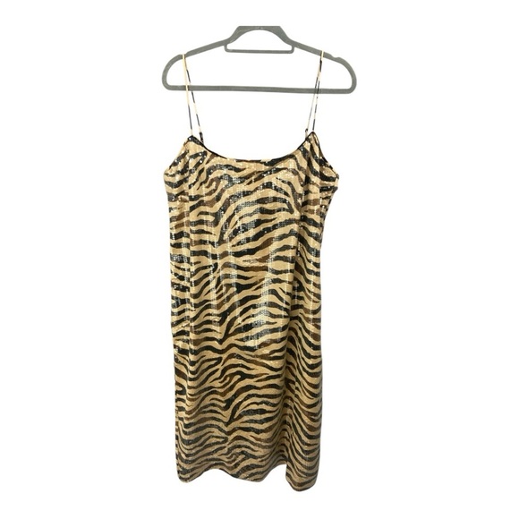 J.Crew Gwyneth Sequin Slip Dress in Sandy Zebra Stripe Size 16 NWT - Picture 2 of 11